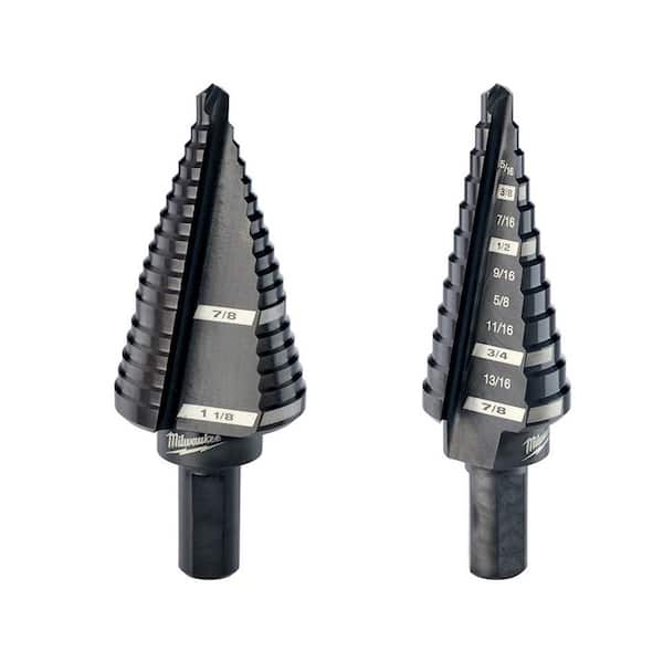Milwaukee 7/8 in. and 1-1/8 in. #9 Step Black Oxide Drill Bit With 3/16 in. to 7/8 in. x 1/16 in. #4 Step Bit (2-Piece)