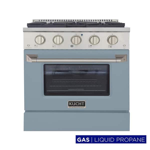 Pro-Style 30 in. 4.2 cu. ft. 4-Burner Propane Gas Range with Convection Oven in Stainless Steel and Light Blue Oven Door