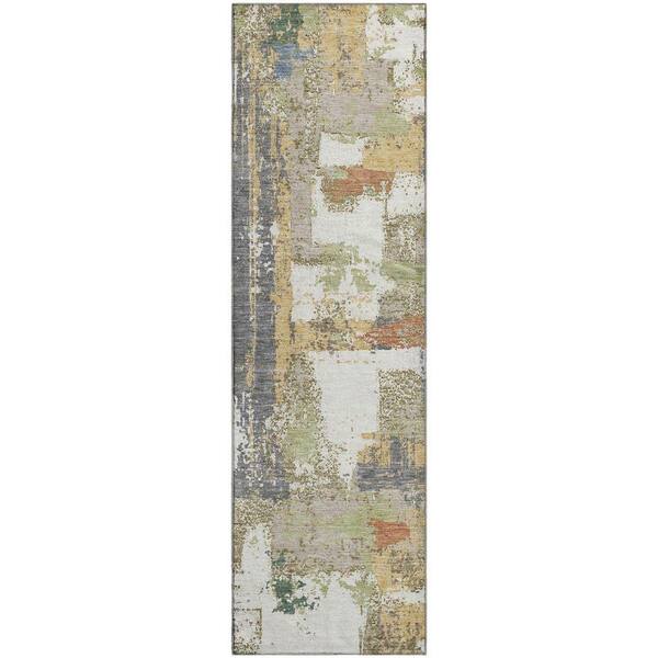 Mayfield Premium Machine Washable Abstract AMF2212 Ivory 2 ft. x 7 ft. Runner Rug