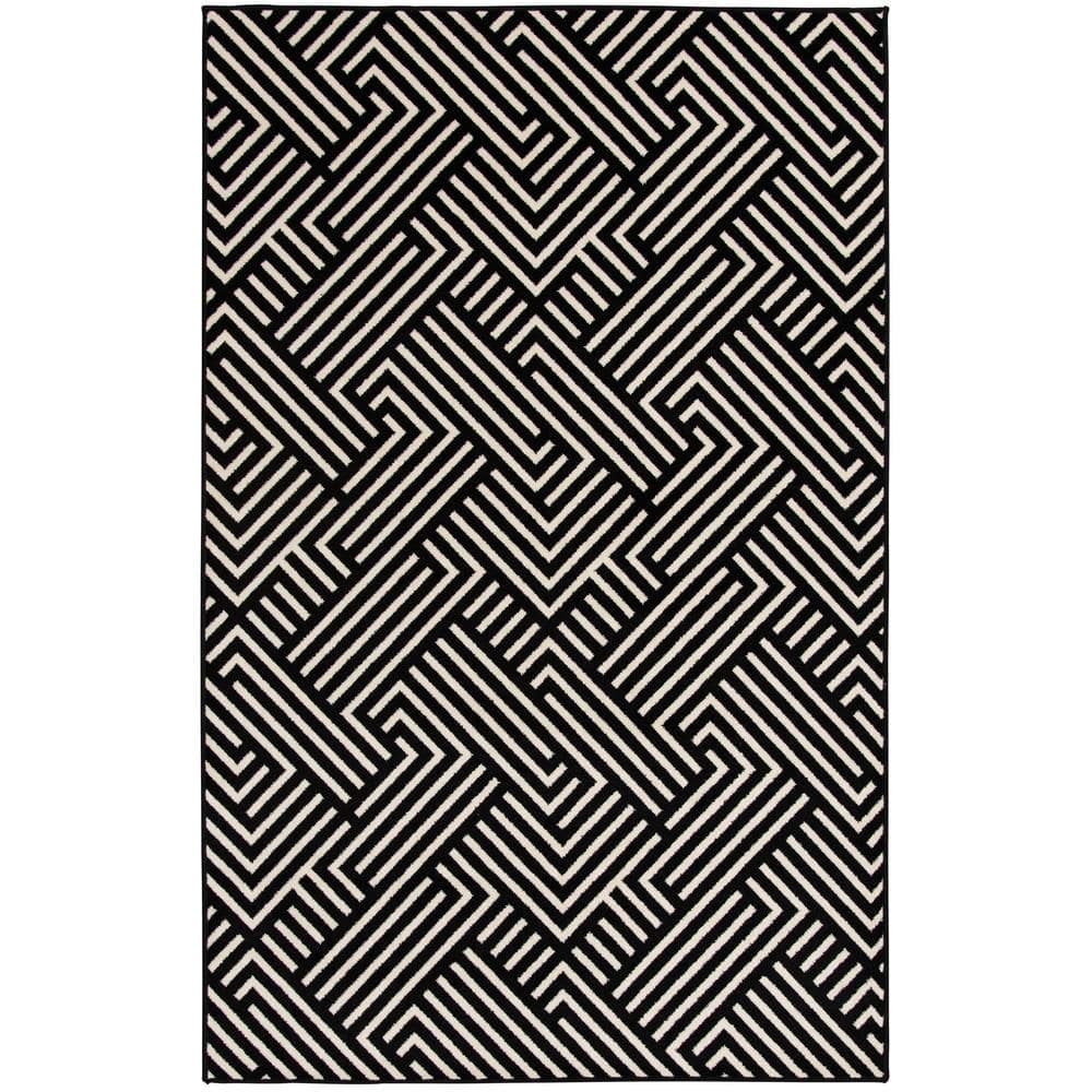Loomaknoti Terrace Tropic Trenten 5  x 7  Geometric Indoor/Outdoor Area Rug   Black/White