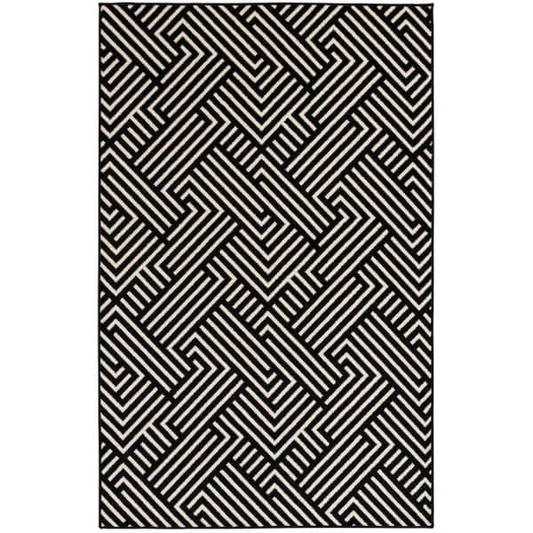 Tecopa Trenten Black 7 ft. 10 in. x 9 ft. 10 in. Geometric Polypropylene Indoor/Outdoor Area Rug