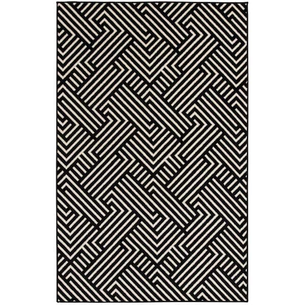 LOOMAKNOTI Tecopa Trenten Black 9'10 in. x 12'10 in. Geometric Polypropylene Indoor/Outdoor Area Rug
