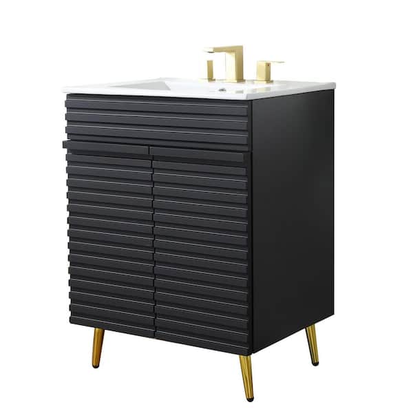 24 in. W x 18.5 in. D x 33 in. H Modern Bathroom Vanity in Black with White Ceramic Sink Top