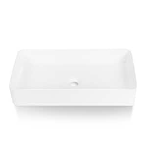Matte Stone Composite 24 in. x 14 in. Rectangular Ceramic Bathroom Vanity Vessel Sink Scratch Resistant in White
