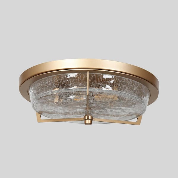 KANADEMONO Gold × Glass Ceiling Light 3 Uolfin 14.9 in 3-Light Gold Contemporary Round Bedroom Flush