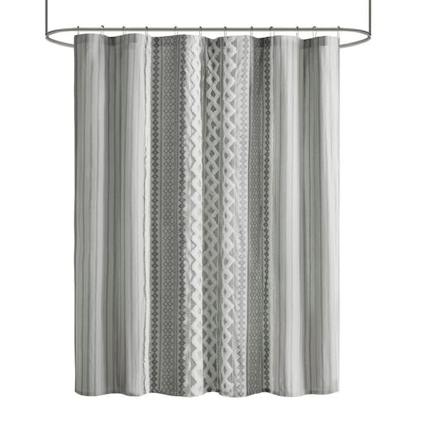 Imani Gray 72in. Cotton Printed Shower Curtain with Chenille Stripe