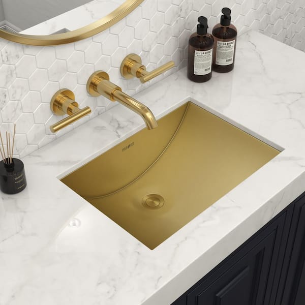 Ariaso 18 in. Undermount Rectangular 16-Gauge Stainless Steel Bathroom Sink in Brushed Gold Polished Brass