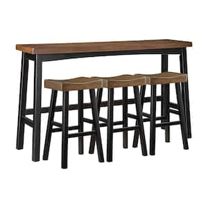 Oxton 4-Piece Black and Brown Finish Wood Top Pub Height Bar Table Set Seats 3