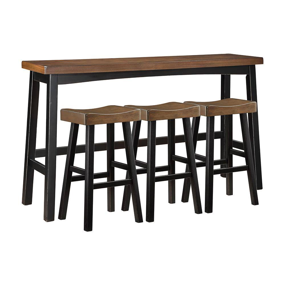 Oxton 4-Piece Black and Brown Finish Wood Top Pub Height Bar Table Set Seat