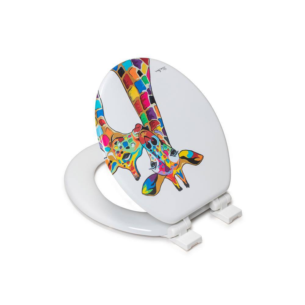 Colorful Giraffes Round Soft Close Molded Wood Toilet Seat