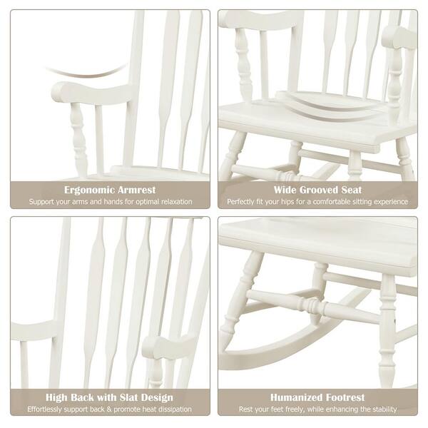 Costway White Wood Indoor Outdoor Rocking Chair Rocker QD-64-A4 