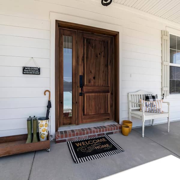 Krosswood Doors 56 in. x 96 in. Rustic Knotty Alder Right-Hand/Inswing Clear Glass Red Chestnut Stain Wood Prehung Front Door w/Sidelite