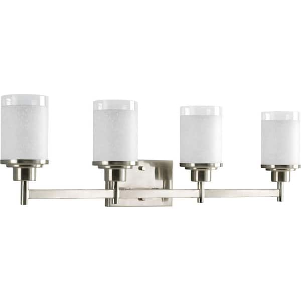 Progress Lighting Alexa Collection 31 in. 4-Light Brushed Nickel Etched Opal Linen With Clear Edge Glass Modern Bathroom Vanity Light