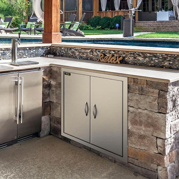 Vevor Bbq Access Door 24 In W X H Grill Double Brushed Stainless Steel Outdoor Kitchen Doors 24bxgcfskm0001v0 Vevor Bbq Access Door 24 In W X, Metal Cabinet Doors For Outdoor Kitchen