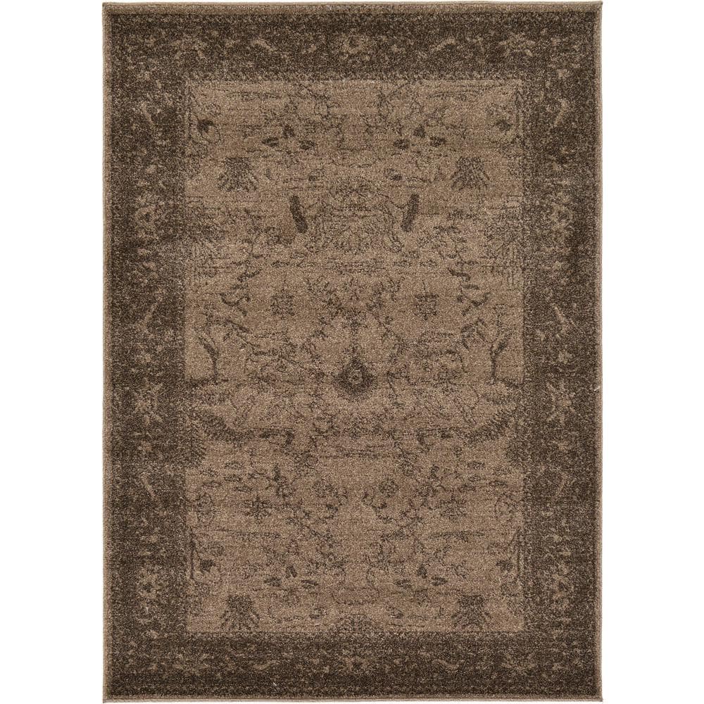 Reversible Easy-Care Floral Synthetic Rug 4' x 6' in Brown