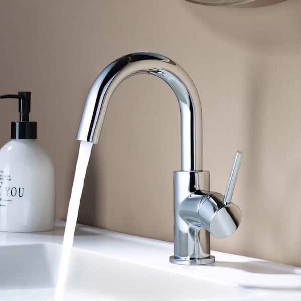 Single Hole Circular Single Handle High-Arc Bathroom Sink Faucet in Chrome