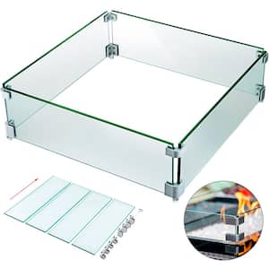 Fire Pit Wind Guard 19 x 19 x 6 in. Glass Flame Guard with Non-Slip Feet Fire Wind Guard Fence with 0.3 in. Thickness