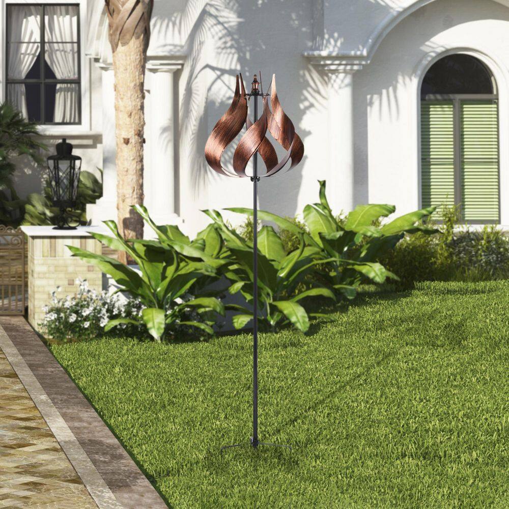Outdoor 70.2" Copper Tulip Kinetic Windmill Sculpture
