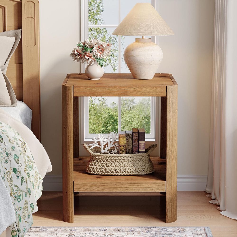 Kerlin 19.7 in. Brown Square Solid Wood Side Table for Living Room, Bedroom price history on PriceWatchPro