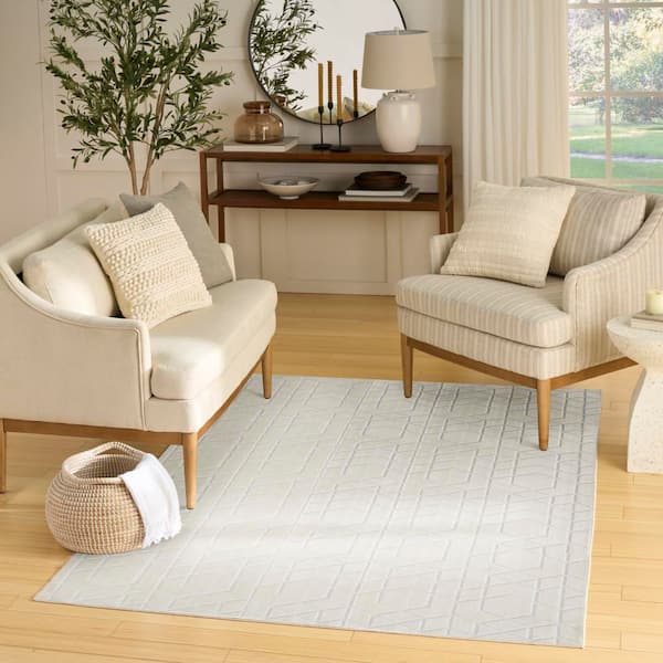 Washable Charm Ivory 5 ft. x 7 ft. Geometric Contemporary Area Rug