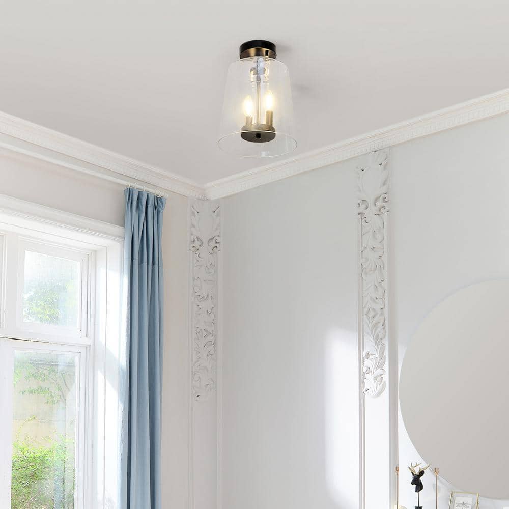 Matte Black and Clear Glass Semi-Flush Mount Ceiling Light