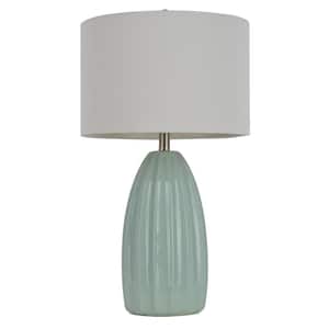 Crackle 27 in. Blue Table Lamp with Linen Shade