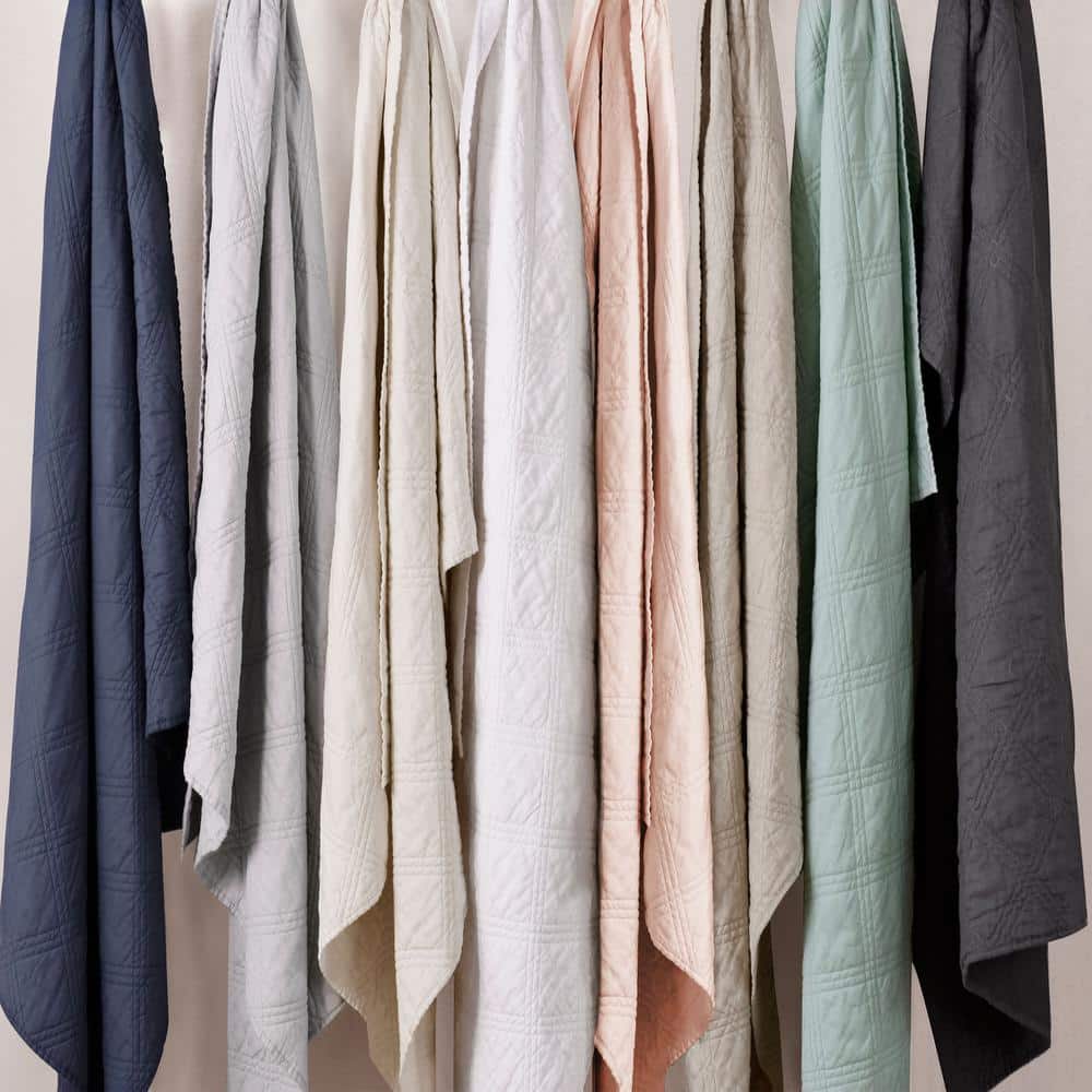 Blush Linen & Cotton Reversible Quilted Throw Blanket, 50x60 in.