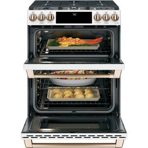 30 in. 6.7 cu. ft. Slide-In Smart Double Oven Gas Range with Self-Cleaning Convection in Matte White