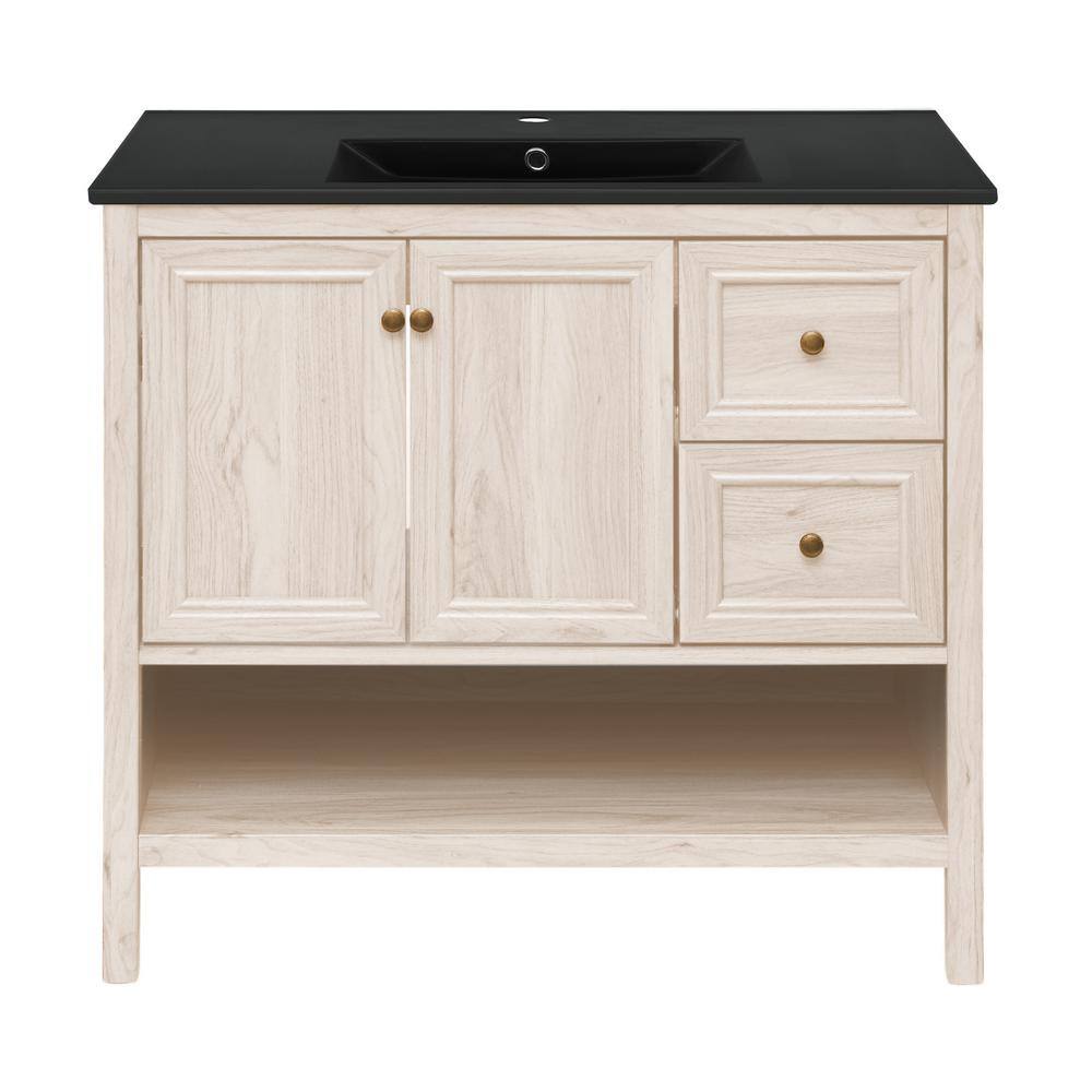Château 36" White Oak Freestanding Vanity with Black Ceramic Sink
