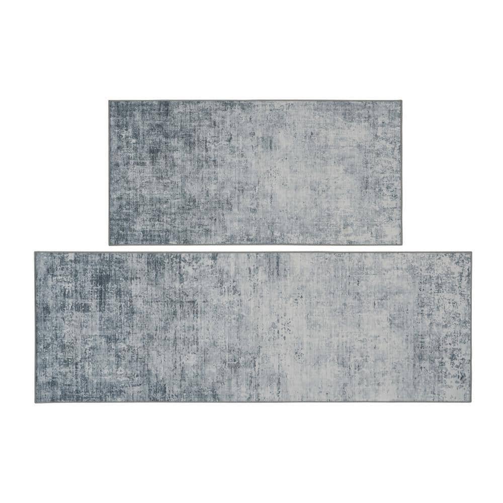 Wyatt & Ash Hazen Abstract Blue 2 ft. x 6 ft. Abstract 2-Piece Rug Set ...