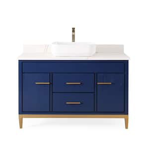 Beatrice Vessel - Blue 48 in. W x 22 in. D x 31 5/8 in. H Bathroom Vanity in Blue Color with White Quartz Top