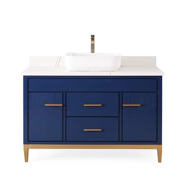 Unbranded Beatrice Vessel - Blue 48 in. W x 22 in. D x 31 5/8 in. H Bathroom Vanity in Blue Color with White Quartz Top