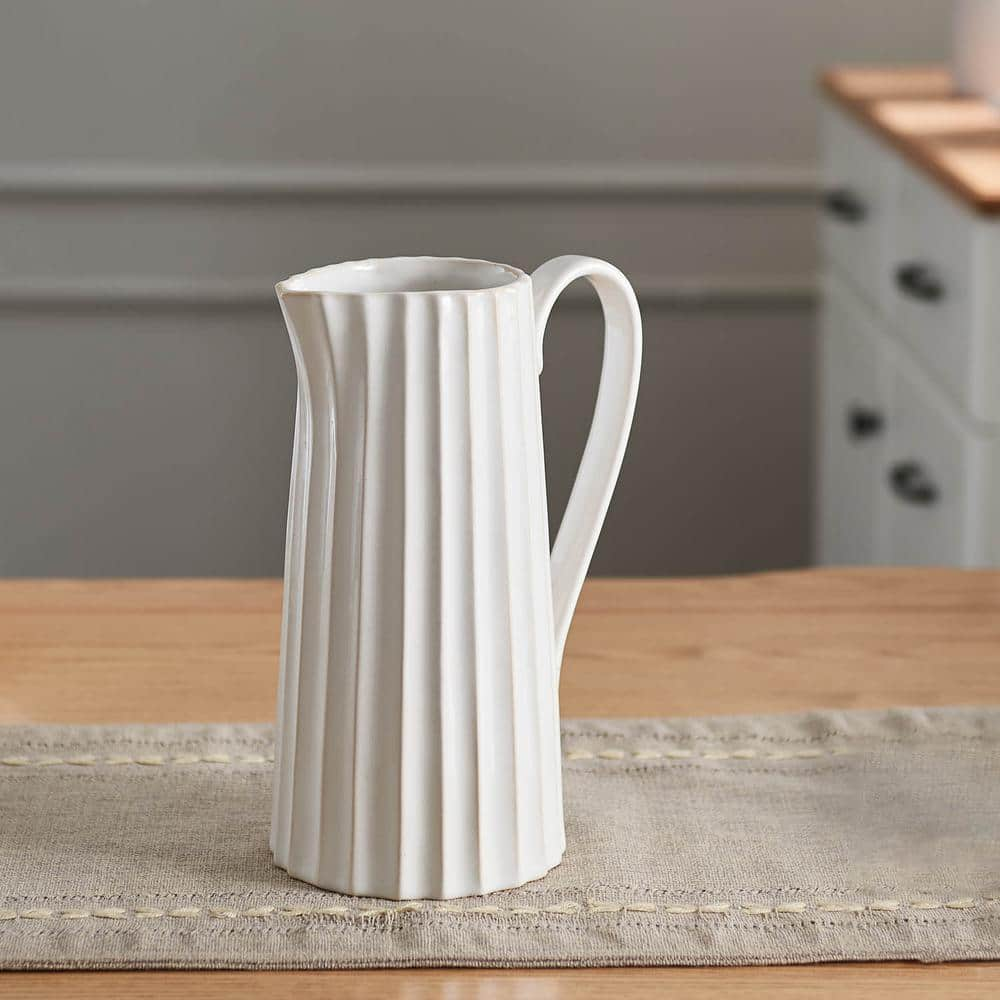 Fluted Flair White Ceramic Decorative Pitcher Vase 11133 - The Home Depot