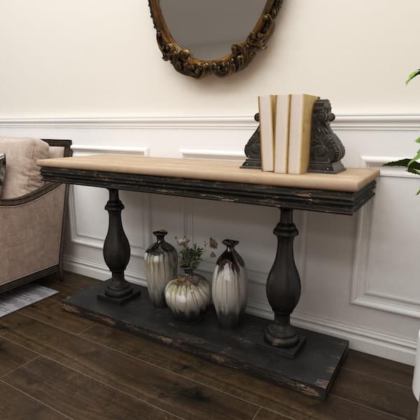 Litton Lane 59 In Black Rectangle Wood, Black Entryway Console Table