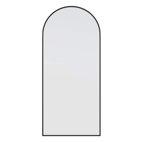 Glass Warehouse 30 in. x 67 in. Arch Leaner Dressing Stainless Steel Framed Wall Mirror in Black
