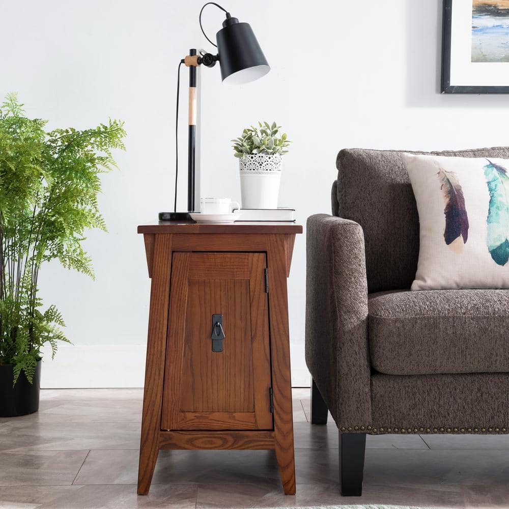 Russet Solid Wood Mission Cabinet End Table with Storage
