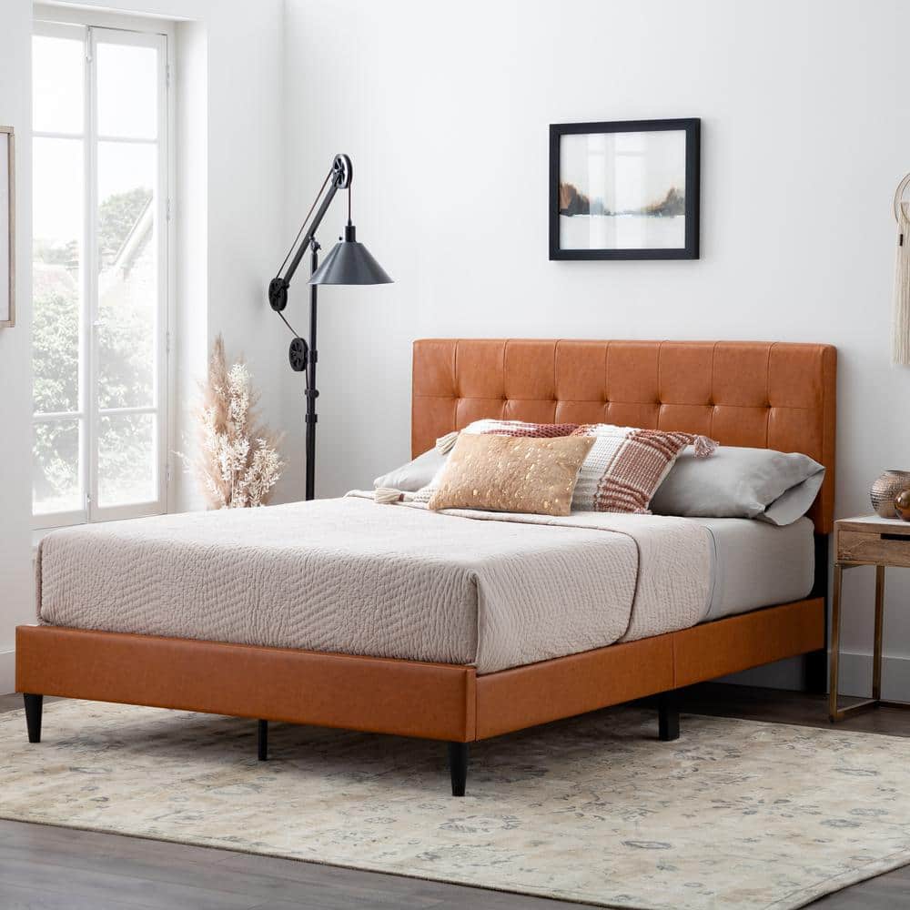 Twin/Full/Queen Bed Frame Platform PU Leather Button Tufted Upholstered Bedroom 