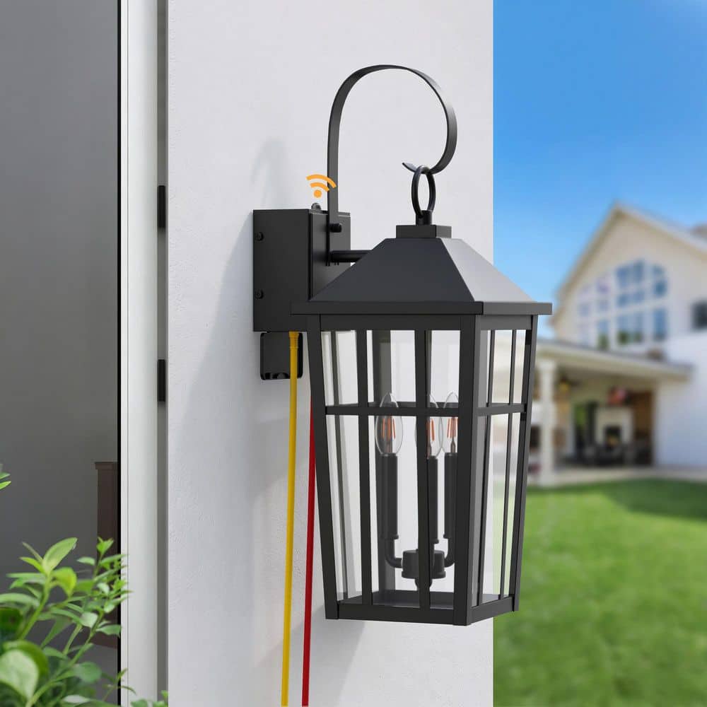 26 in. 3-Light Black Modern Dusk to Dawn Outdoor Iron Exterior Wall Lights Sconces with GFCI Outlet No Bulbs Included price history on PriceWatchPro