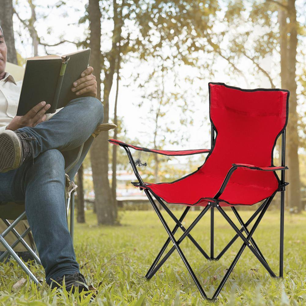 Red Iron Frame Folding Outdoor Camping Chair with Storage Bag