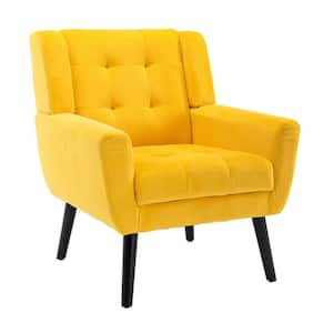 29.5 in. W 2 Seat Square Arm Velvet Straight Sofa in Yellow