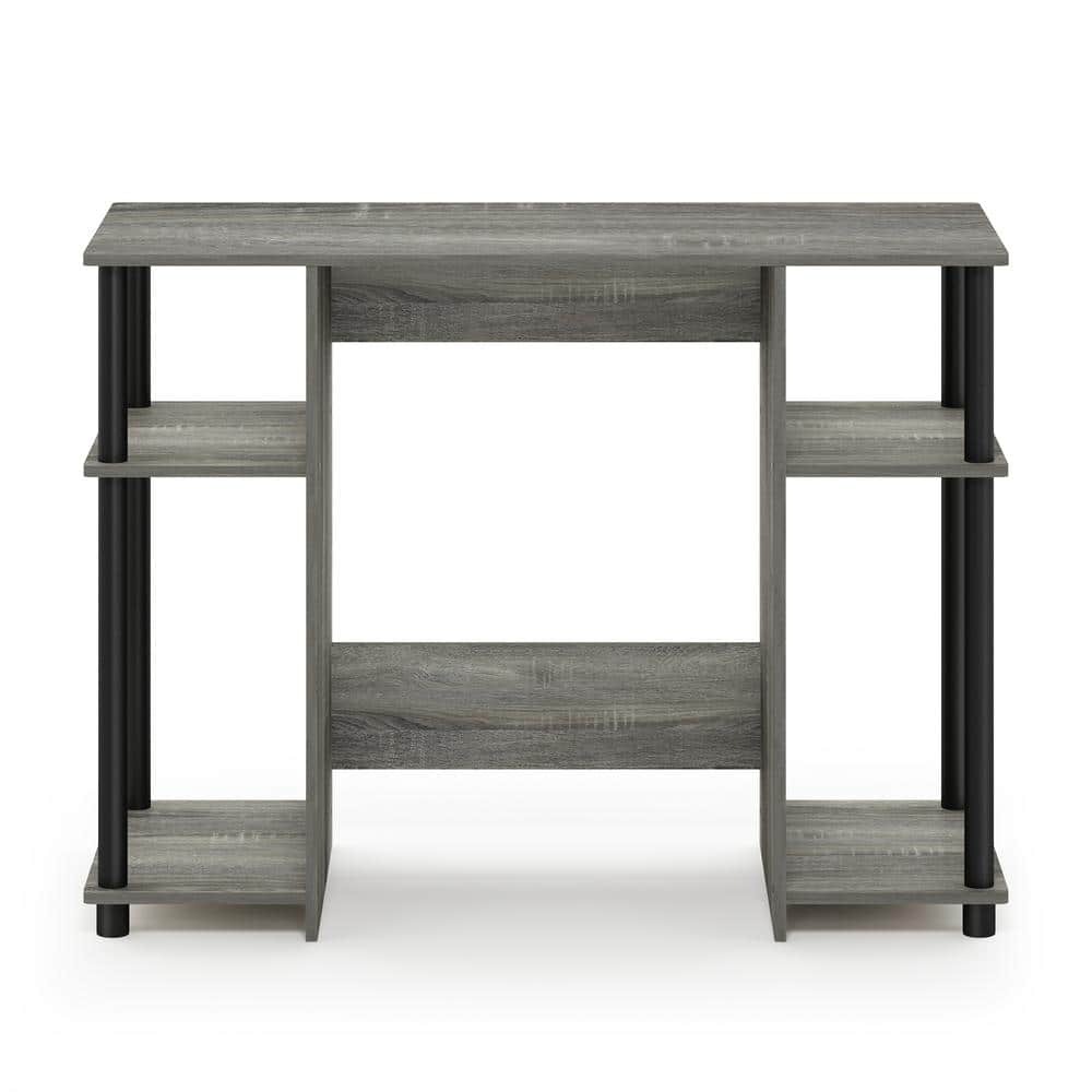 Compact French Oak Gray and Black Computer Desk with Shelves