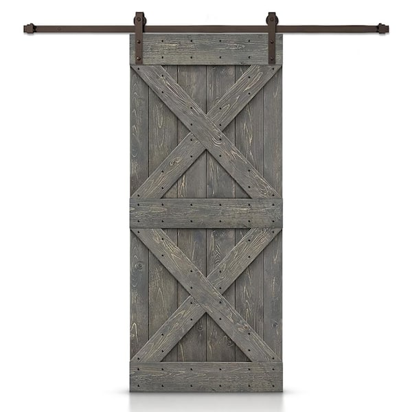 CALHOME 42 in. W. x 84 in. X Series Weather Gray-Stained DIY Wood Interior Sliding Barn Door with Hardware Kit
