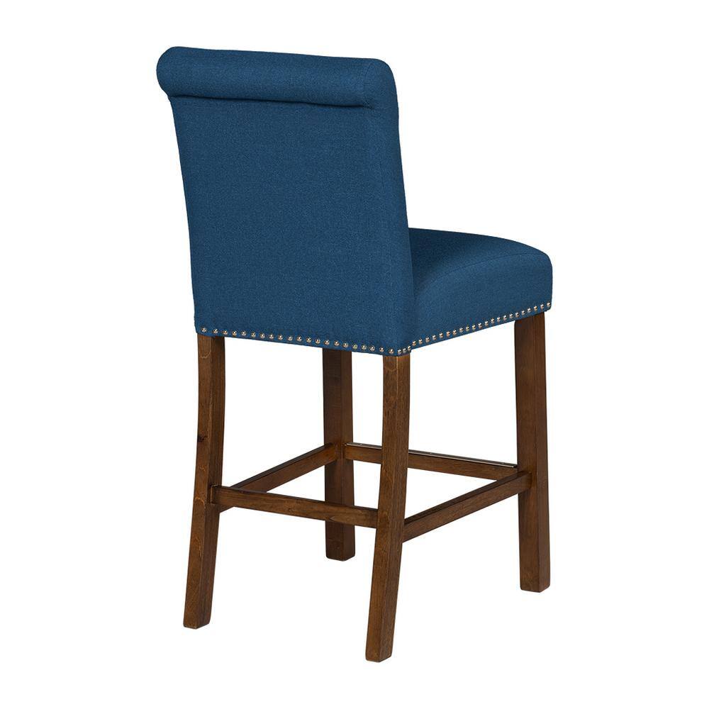 Aubrey Blue Upholstered Wood Counter Stools with Nailhead Trim