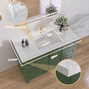 48 in. W x 22 in. D x 36 in.H Bathroom Vanity Single Sink Freestanding Bath Vanity Cabinet in Green with White Resin Top