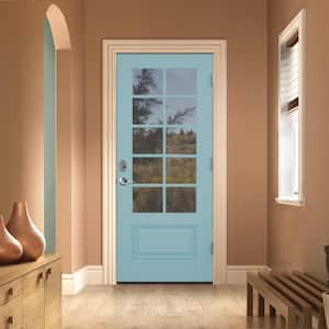 36 in. x 80 in. Left-Hand 10 Lite Clear Glass Serenity Painted Fiberglass Prehung Front Door with Brickmould