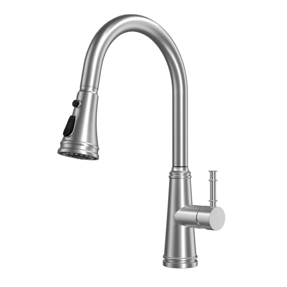 Flynama Single Handle Pull Out Kitchen Faucet in Brushed Nickel