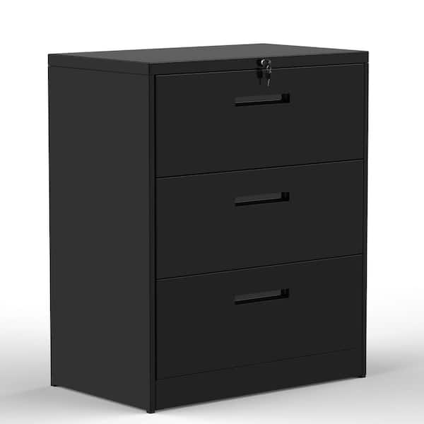 Merax Black Lockable Heavy Duty Lateral Metal File Cabinet with 3-Drawer