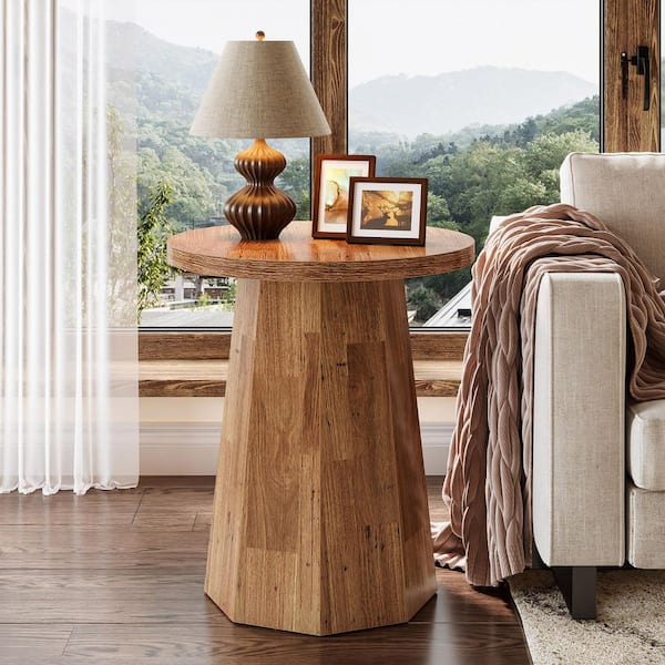 BYBLIGHT Kerlin 19.7 in. Mix Brown Round MDF End Table, Small Drum
