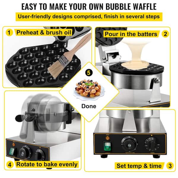 Dyna-Living Bubble Waffle Maker 1400W Commercial Bubble Waffle Maker  Machine Non-stick Egg Waffle Maker Electric Bubble Waffle Baker for Home Use