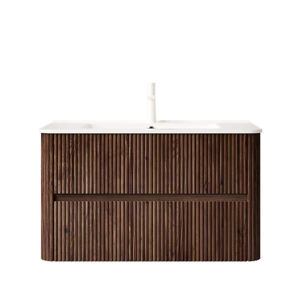 36 in. Floating Bathroom Vanity with Sink in Retro Walnut with 2 Drawers price history on PriceWatchPro